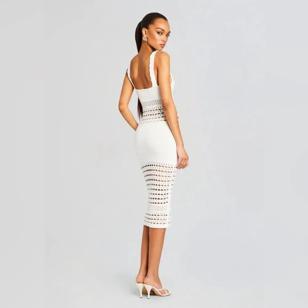 NWT RETROFÊTE AVRIL KNIT CROCHET DRESS in white - Picture 7 of 13